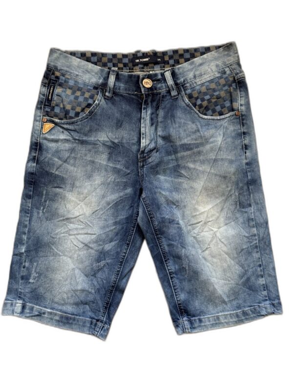 Men's Checkered Pockets Denim Shorts