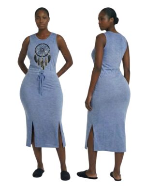Women Sleeveless Blue Maxi Dress