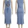 Women Sleeveless Blue Maxi Dress