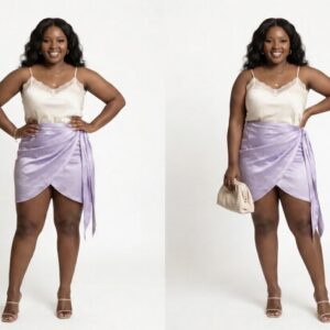 Women Mini Purple Satin  Skirt